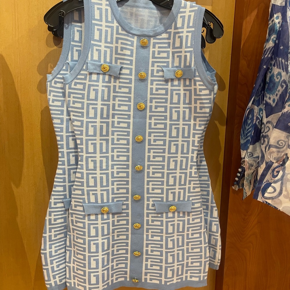 Blue and gold mini dress